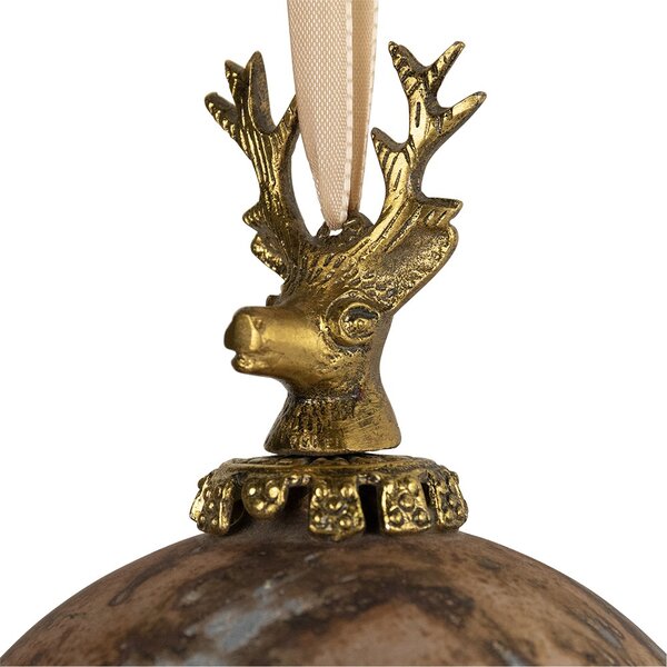 Hnedá antik sklenená vianočná guľa s jeleňom Deer - Ø 12*19 cm - Mars & More