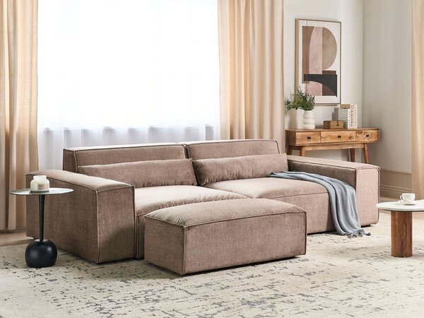 2-miestna modulárna pohovka s taburetom hnedá látkové čalúnenie nohy zo syntetického materiálu minimalistický moderný štýl