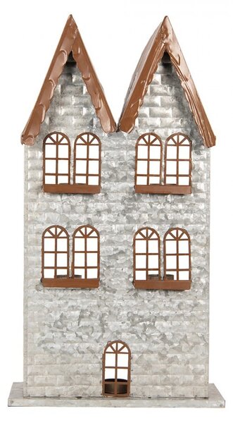 Šedý antik kovový svietnik domček na 5 čajových sviečok Gian - 30*13*54 cm - Clayre & Eef