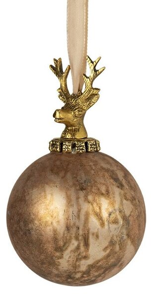 Hnedá antik sklenená vianočná guľa s jeleňom Deer - Ø 12*19 cm - Mars & More
