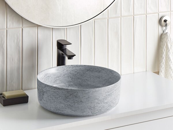 Kúpeľňové umývadlo na dosku sivé keramické okrúhle ⌀ 37 cm granitový vzhľad moderná kúpeľňa