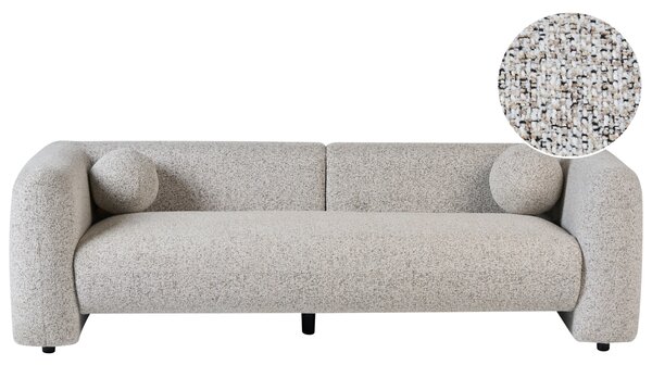 Pohovka béžová látkové čalúnenie 3-miestna extra vankúše retro glamour art deco štýl obývačka
