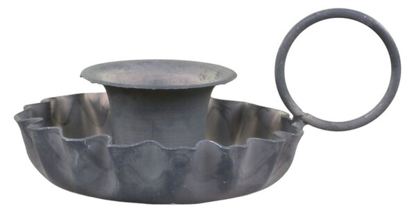 Zinkový antik kovový svietnik na úzku sviečku s uškom Flower - 9*6*4,5 cm - Chic Antique