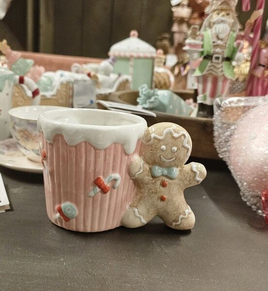 Ružový keramický hrnček s perníčkom Gingerbread - 15*10*10 cm / 350 ml - Clayre & Eef