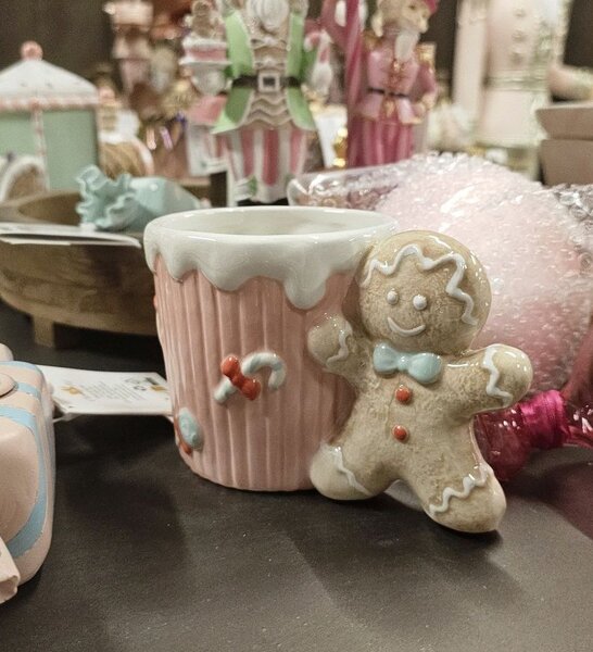 Ružový keramický hrnček s perníčkom Gingerbread - 15*10*10 cm / 350 ml - Clayre & Eef