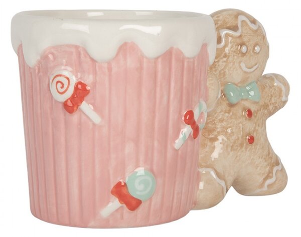 Ružový keramický hrnček s perníčkom Gingerbread - 15*10*10 cm / 350 ml - Clayre & Eef