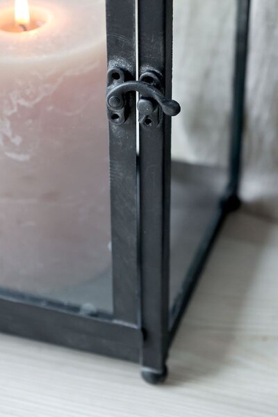 Čierny antik kovový lampáš Factory L - 32*32*60 cm - Chic Antique