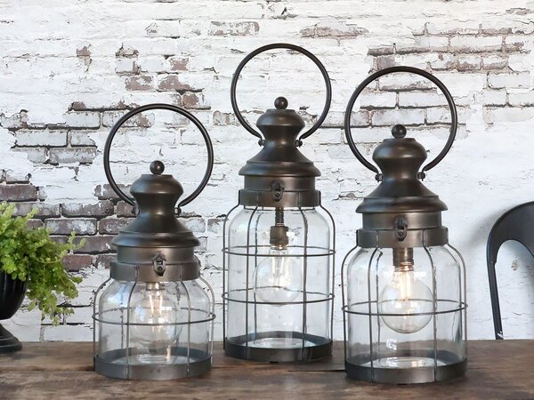 Francúzsky stajňový lampáš so žiarovkou a časovačom French Stable - Ø 16,5*36 cm - Chic Antique