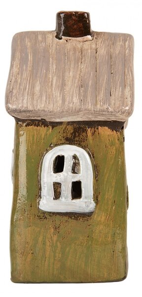 Zelený keramický svietnik na čajovú sviečku domček Village - 9*7*16 cm - Clayre & Eef