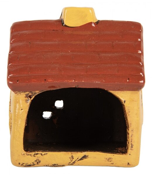 Žltý keramický svietnik na čajovú sviečku domček Village - 8*7*10 cm - Clayre & Eef
