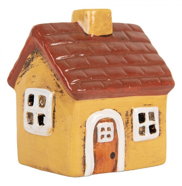 Žltý keramický svietnik na čajovú sviečku domček Village - 8*7*10 cm - Clayre & Eef