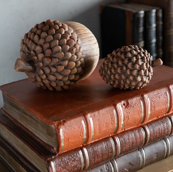 Set 2ks hnedá antik dekorácia šiška a žaluď - 15*10*9 cm - J-Line by Jolipa