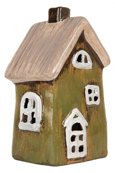 Zelený keramický svietnik na čajovú sviečku domček Village - 9*7*16 cm - Clayre & Eef