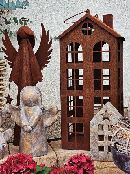 Hrdzavý antik plechový anjel s hviezdičkou Rusty Angel - 25*15*60 cm - daan kromhout