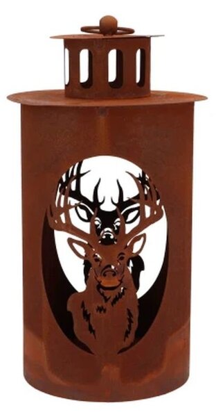 Hrdzavý antik plechový lampáš jeleň Deer - Ø 14*26 cm - daan kromhout