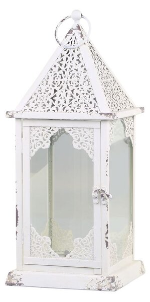 Krémová antik kovová lampáš so zdobením French - 18*18*43 cm - Chic Antique