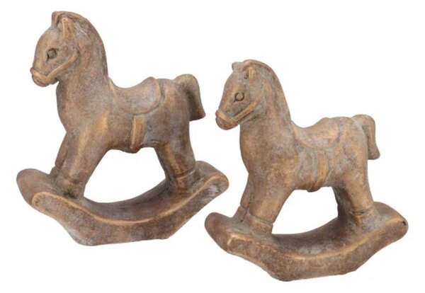Zlatá antik cementová dekorácia hojdací koník Horse Gold - 14*5*15 cm - daan kromhout