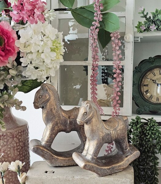 Zlatá antik cementová dekorácia hojdací koník Horse Gold - 14*5*15 cm - daan kromhout