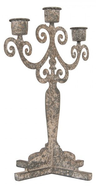 Šedý antik kovový svietnik na 3 úzke sviečky Triento - 21*14*26 cm - Clayre & Eef