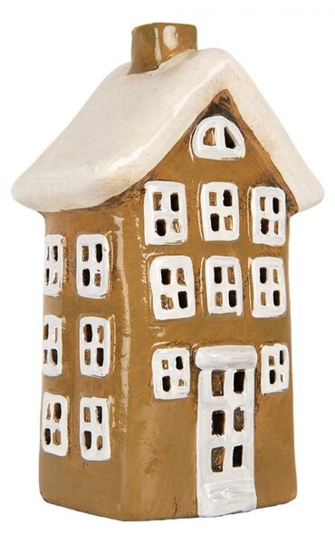Hnedý keramický svietnik na čajovú sviečku domček Village - 12*8*20 cm - Clayre & Eef