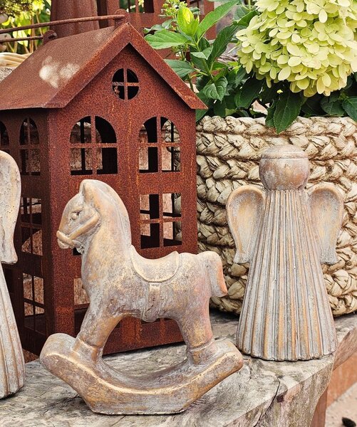 Zlatá antik cementová dekorácia hojdací koník Horse Gold - 14*5*15 cm - daan kromhout