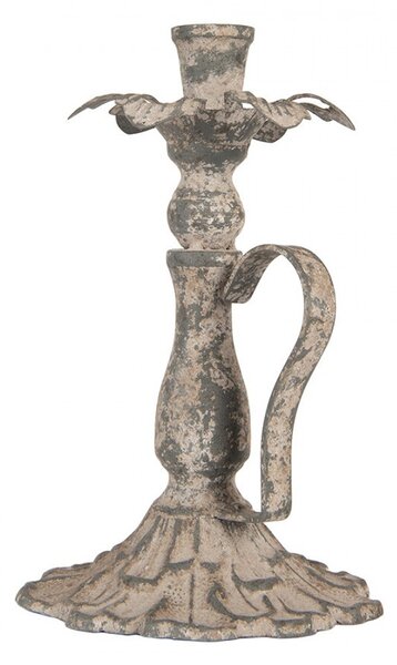 Šedý antik kovový svietnik na úzku sviečku Francio - Ø 15*23 cm - Clayre & Eef