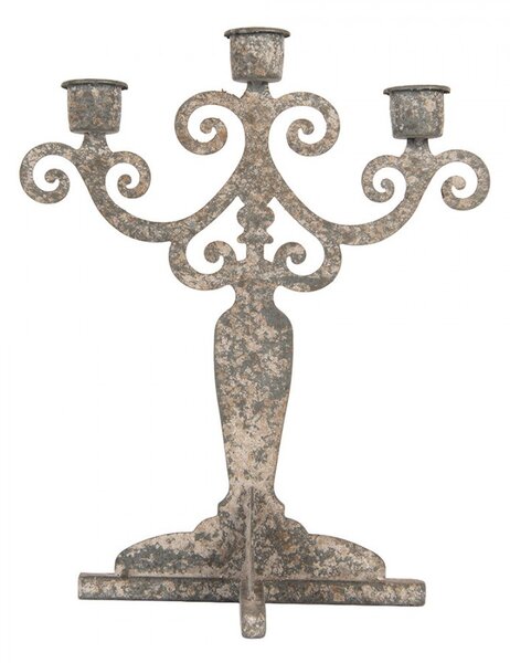 Šedý antik kovový svietnik na 3 úzke sviečky Triento - 21*14*26 cm - Clayre & Eef