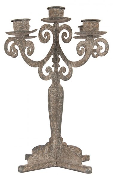 Šedý antik kovový svietnik na 5 úzkych sviečok Triento - 15*15*26 cm - Clayre & Eef