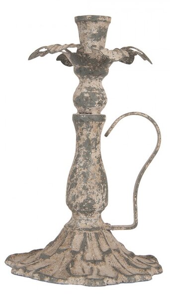 Šedý antik kovový svietnik na úzku sviečku Francio - Ø 15*23 cm - Clayre & Eef