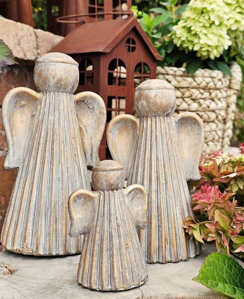 Zlatá antik cementová dekorácia anjel Angel Gold - 13*12*24 cm - daan kromhout