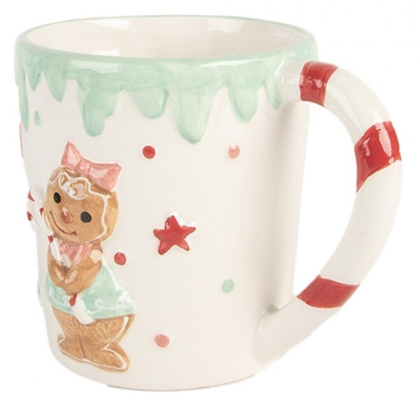 Biely keramický hrnček s perníčkom Gingerbread - 13*10*10 cm / 400 ml - Clayre & Eef
