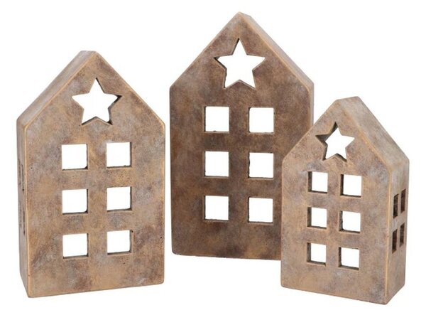 Zlatý antik cementový svietnik domček House Gold - 13*8*23 cm - daan kromhout