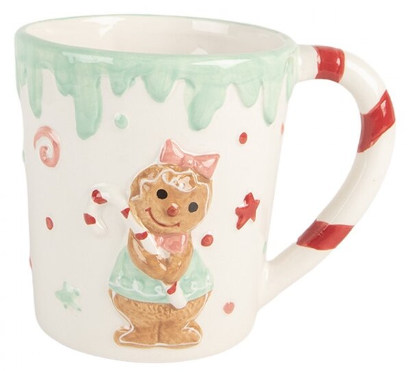Biely keramický hrnček s perníčkom Gingerbread - 13*10*10 cm / 400 ml - Clayre & Eef