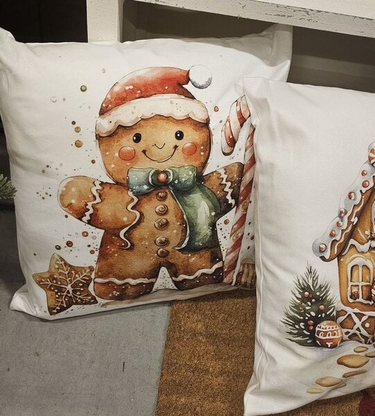 Biela obliečka na vankúš s perníčkom Gingerbread- 45*45 cm - Clayre & Eef