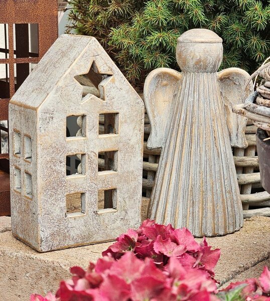 Zlatý antik cementový svietnik domček House Gold - 13*8*23 cm - daan kromhout