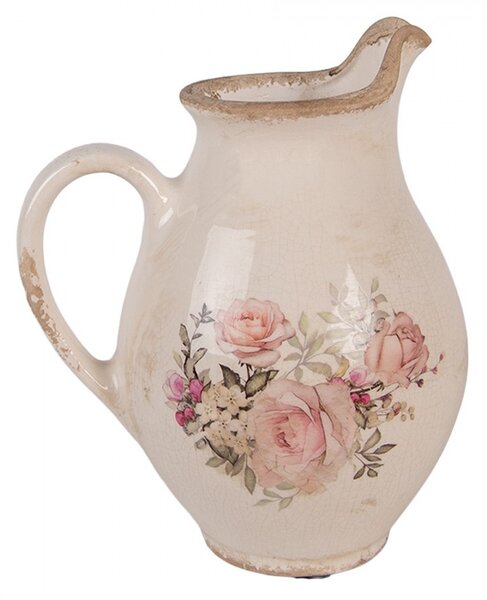 Béžový dekoračný keramický džbán s ružami Rosien S - 16*12*19 cm - Clayre & Eef