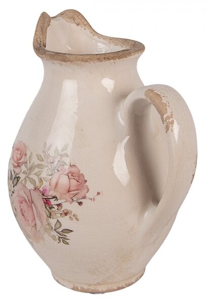 Béžový dekoračný keramický džbán s ružami Rosien S - 16*12*19 cm - Clayre & Eef