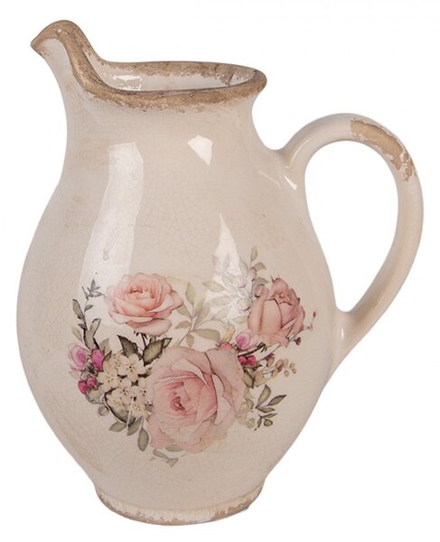 Béžový dekoračný keramický džbán s ružami Rosien S - 16*12*19 cm - Clayre & Eef