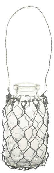Závesná sklenená dekoračná vázička s drôtikom Fil de Fer - Ø 5,5*10 cm - Chic Antique