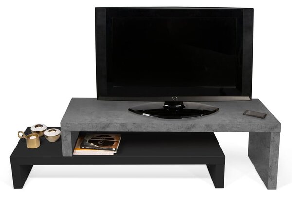 Dvojitý televízny stolík čierny s betónovým dekorom TemaHome Cliff, 125 × 40 cm