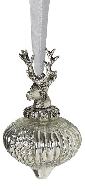 Strieborná antik sklenená vianočná banka s jeleňom Deer - Ø 8*12 cm - Mars & More