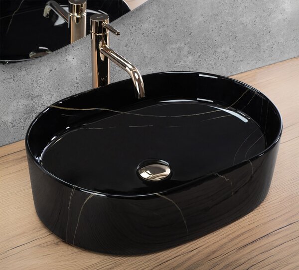 Rea Nadia, umývadlo na dosku 500x380x120 mm, imitácia kameňa - Black Stone, REA-U9240