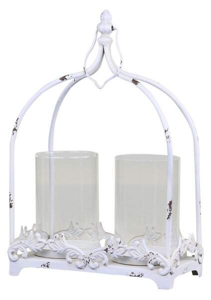 Krémová antik kovová lampáš Fleur-de-lis - 35*20*66 cm - Chic Antique