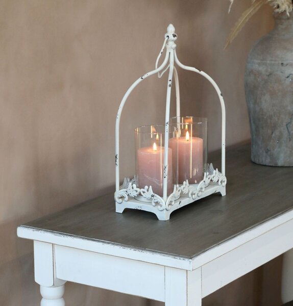 Krémová antik kovová lampáš Fleur-de-lis - 35*20*66 cm - Chic Antique