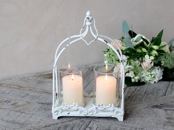 Krémová antik kovová lampáš Fleur-de-lis - 35*20*66 cm - Chic Antique