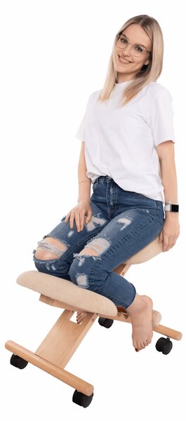 KONDELA Ergonomická kľakačka, krémová/buk, GROCO