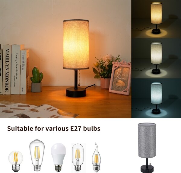 Brilagi - Stolná lampa s USB portom TABLON 1xE27/25W/230V čierna/sivá