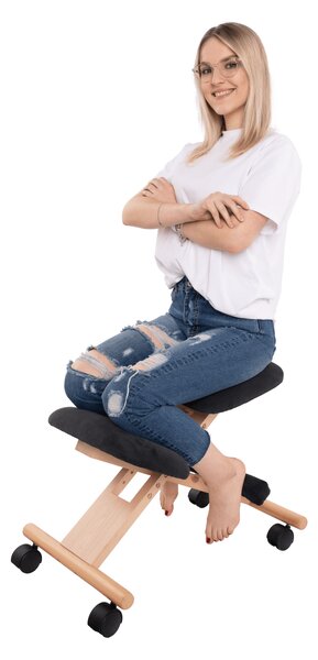 KONDELA Ergonomická kľakačka, čierna/buk, GROCO