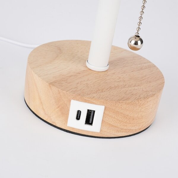 Brilagi - Stolná lampa s USB portom TABLON 1xE27/25W/230V dubová/biela/béžová