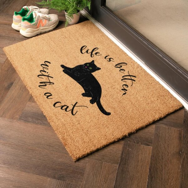 Rohožka z kokosového vlákna 40x60 cm Life Is Better With a Cat – Artsy Doormats